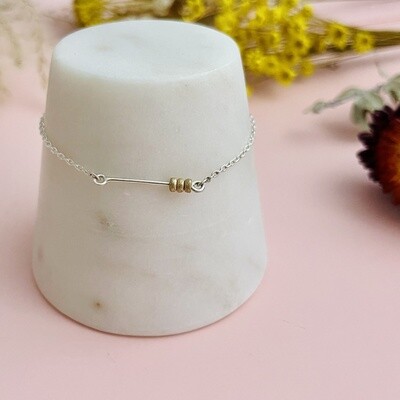 Silver Abacus Bracelet w/ 3 Diamond Dusted Gold Beads
