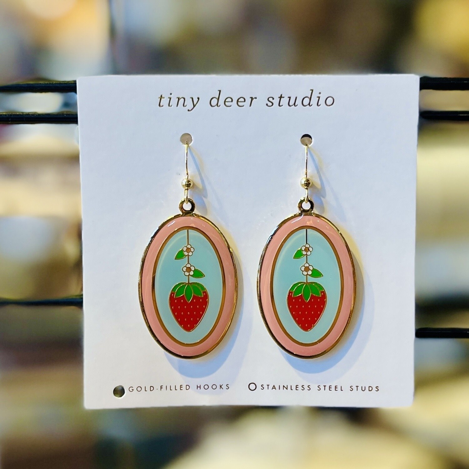 Tiny Deer Strawberry GF Hook Earrings