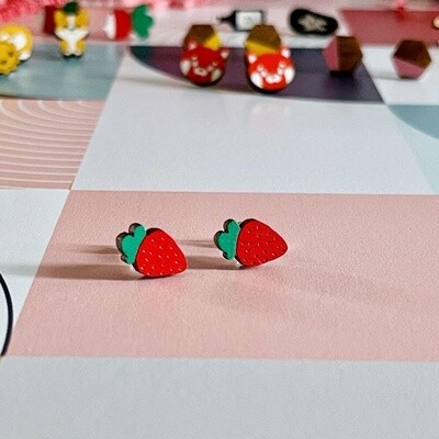 Strawberry Lasercut Wood Earrings on Sterling Silver Posts