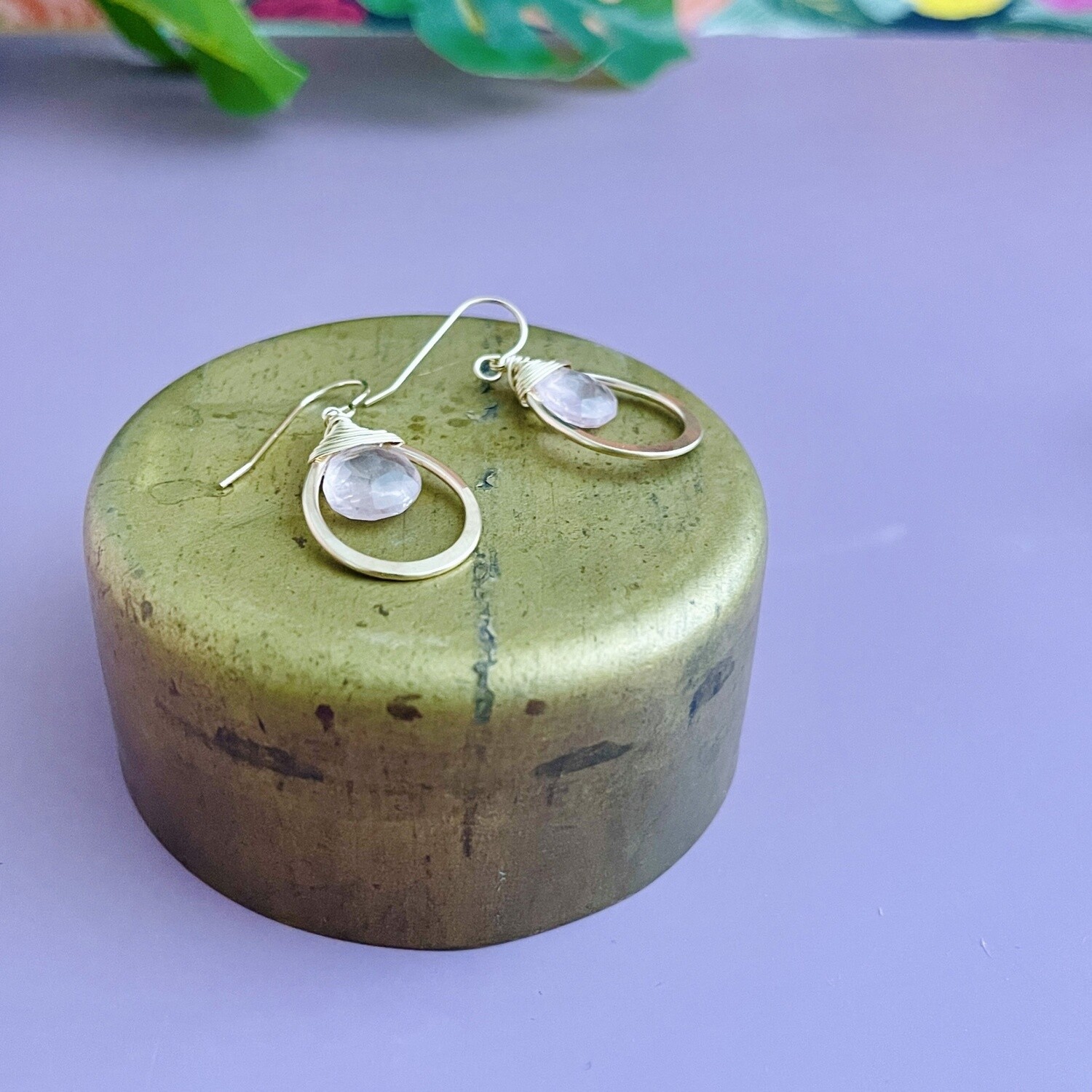 Handmade Faceted rose quartz set in 14kt gold filled teardrop earring