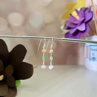 Handmade Earrings with stack 3 Mexican opal, 3 chrysoprase, blue lace agate onio