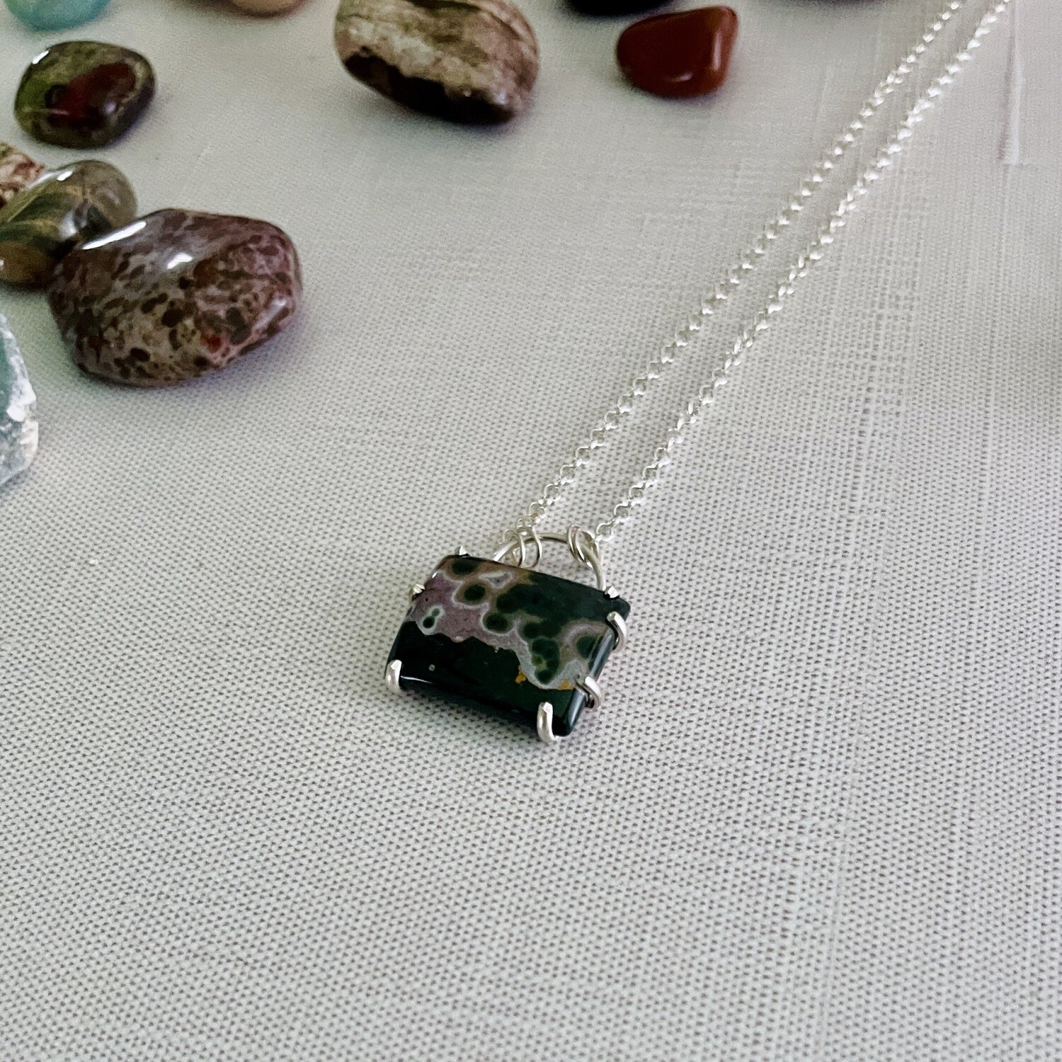 Handmade Necklace with prong set ocean jasper