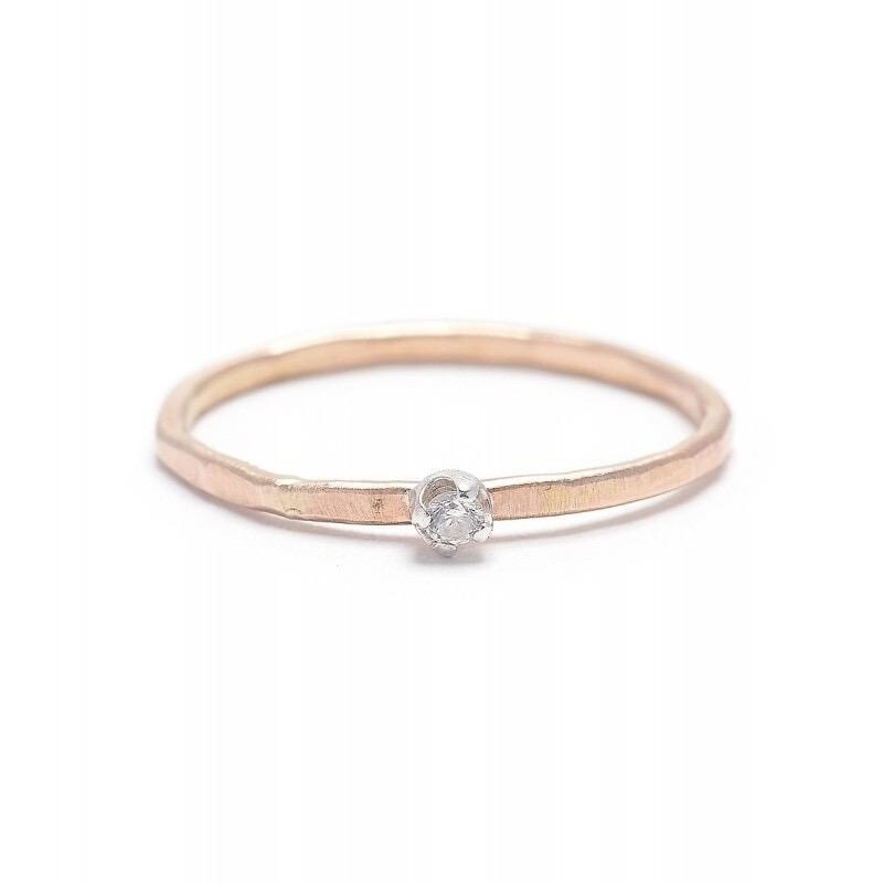 Hammered Thin Band with CZ Stacking Ring, Color: GOLD FILLED, Size: 5