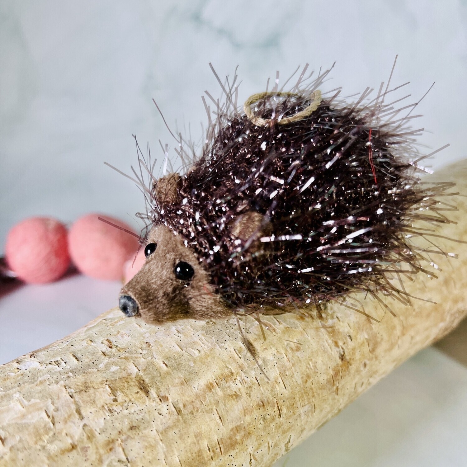 Faux Fur and Tinsel Hedgehog Ornament, Style: A