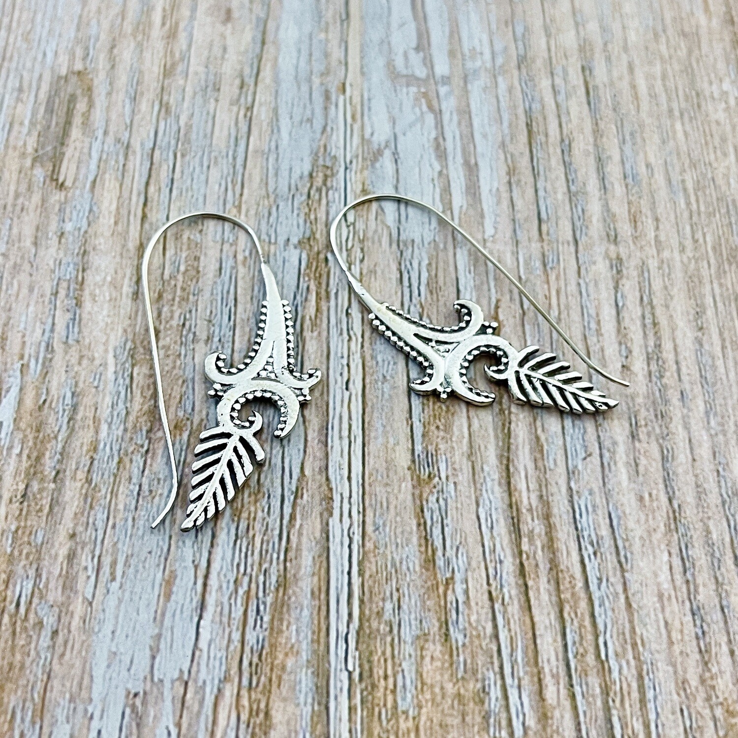 Silver Tribal Feather Earrings