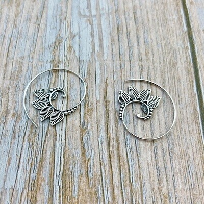 Silver Leaf Spiral Earrings