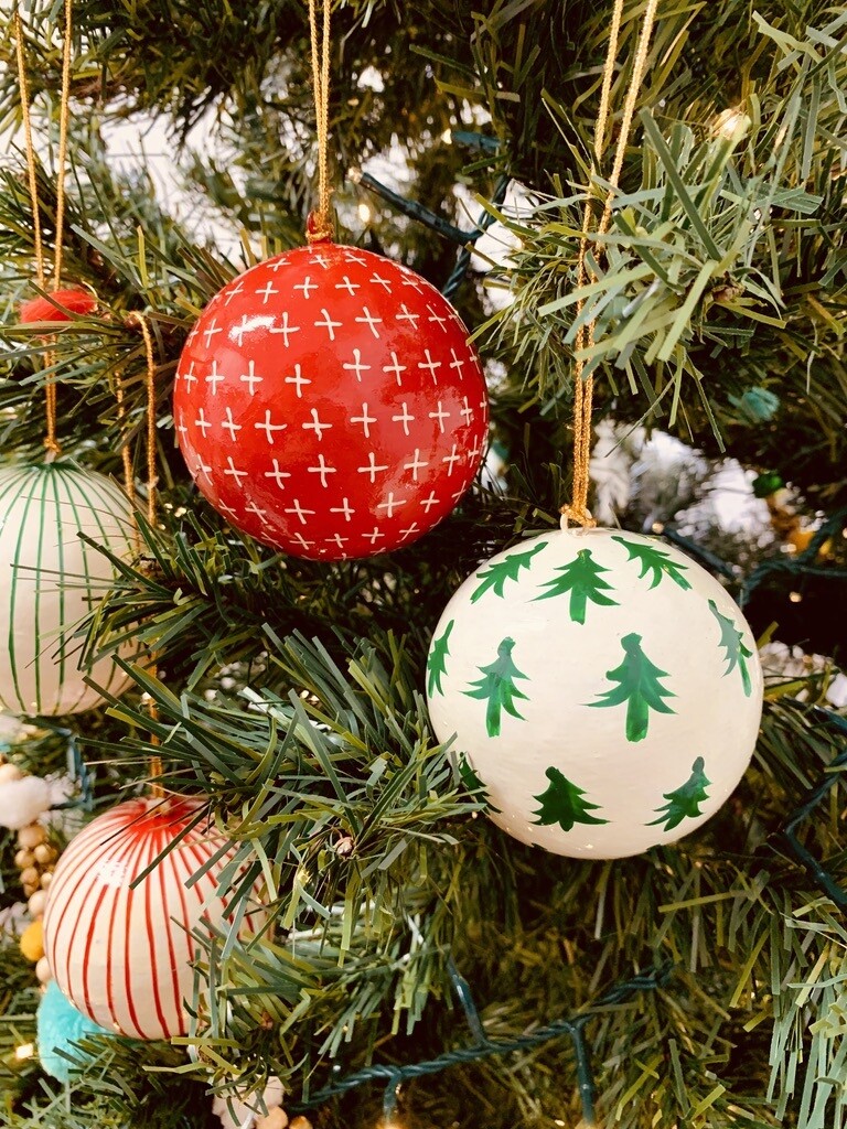 Paper Mache Holiday Ball Ornaments 3" 
