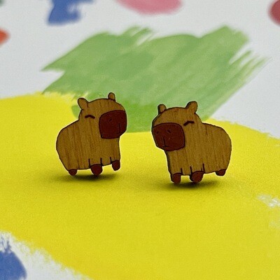 Capybara Lasercut Wood Earrings on Sterling Silver Posts