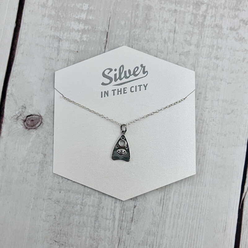 Silver Ouija Planchette Necklace, 18&quot;