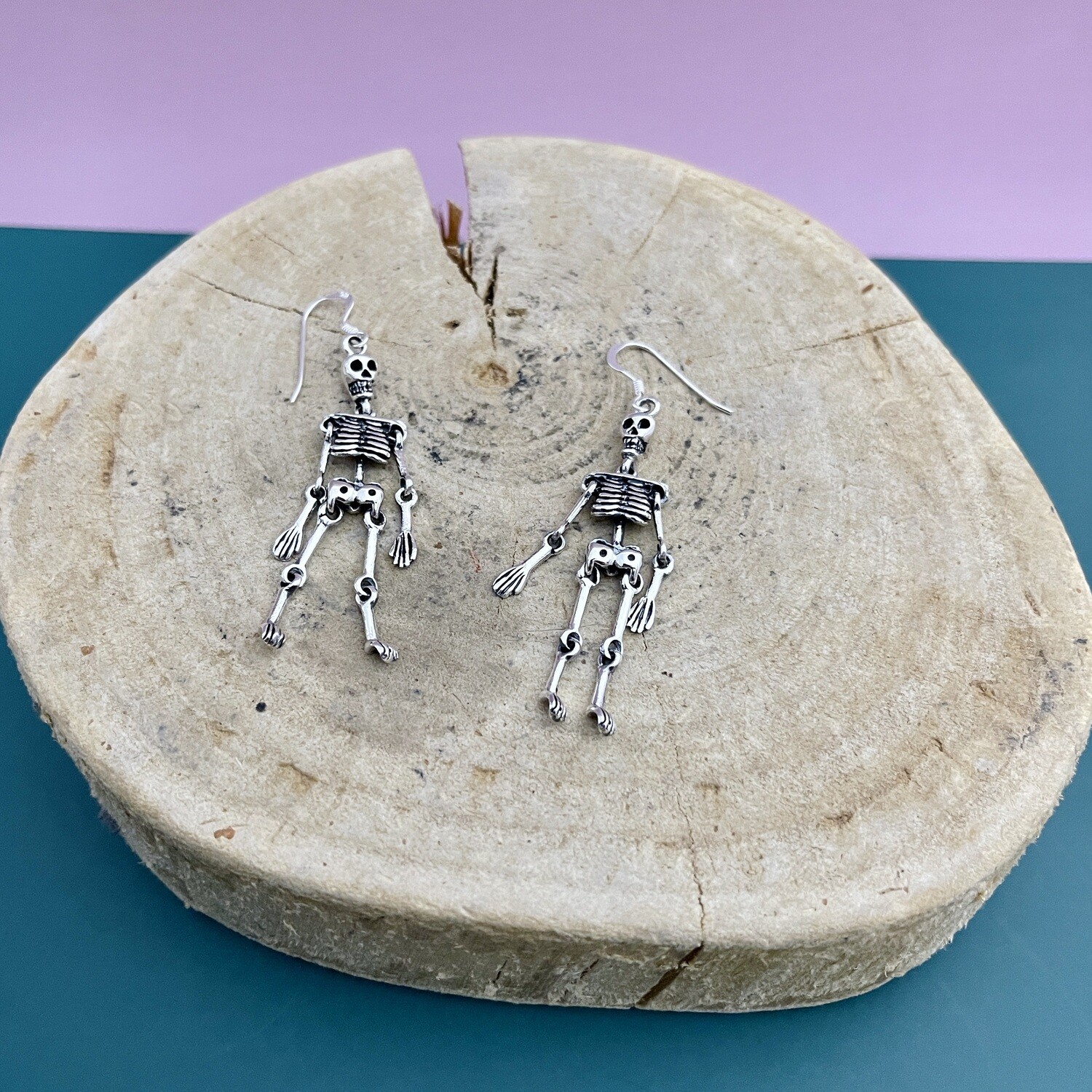 Silver Skeleton w/ Moving Limbs Earrings