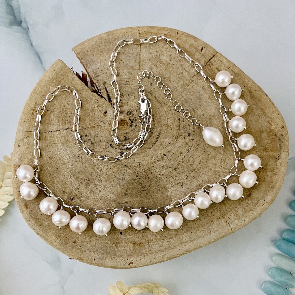 Handmade Necklace with larger white pearls