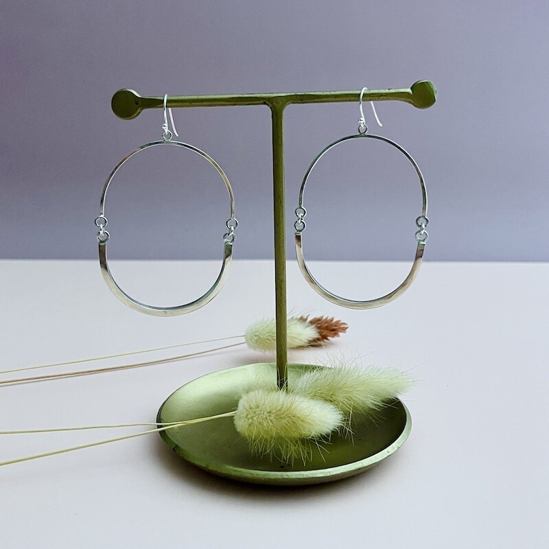 Handmade Earrings with oval swing hoop, 1/2 square/1/2 big square 3&quot;