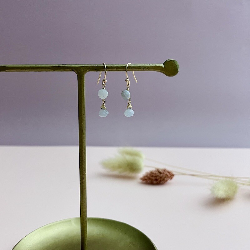 Handmade Earrings with 14 k g.f., 2 blue lace agate onions