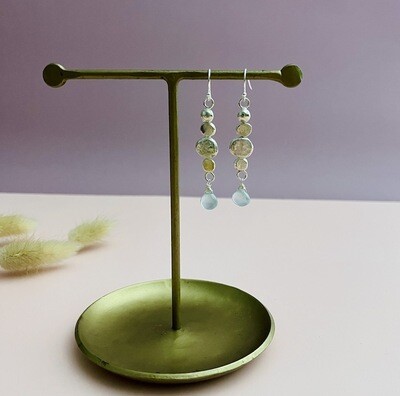 Handmade Earrings with aquamarine briolette, recycled silver pebbles