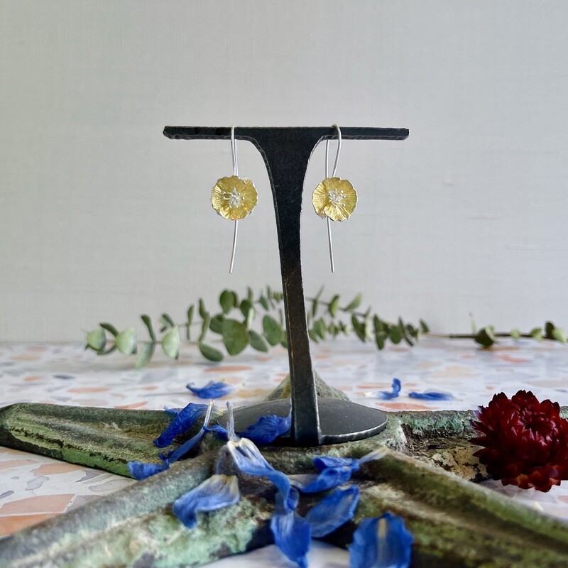 Two Tone Poppy Earrings, SS &amp; GV