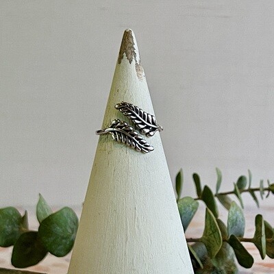 Silver Sprig Leaf Wrap Ring, adjustable