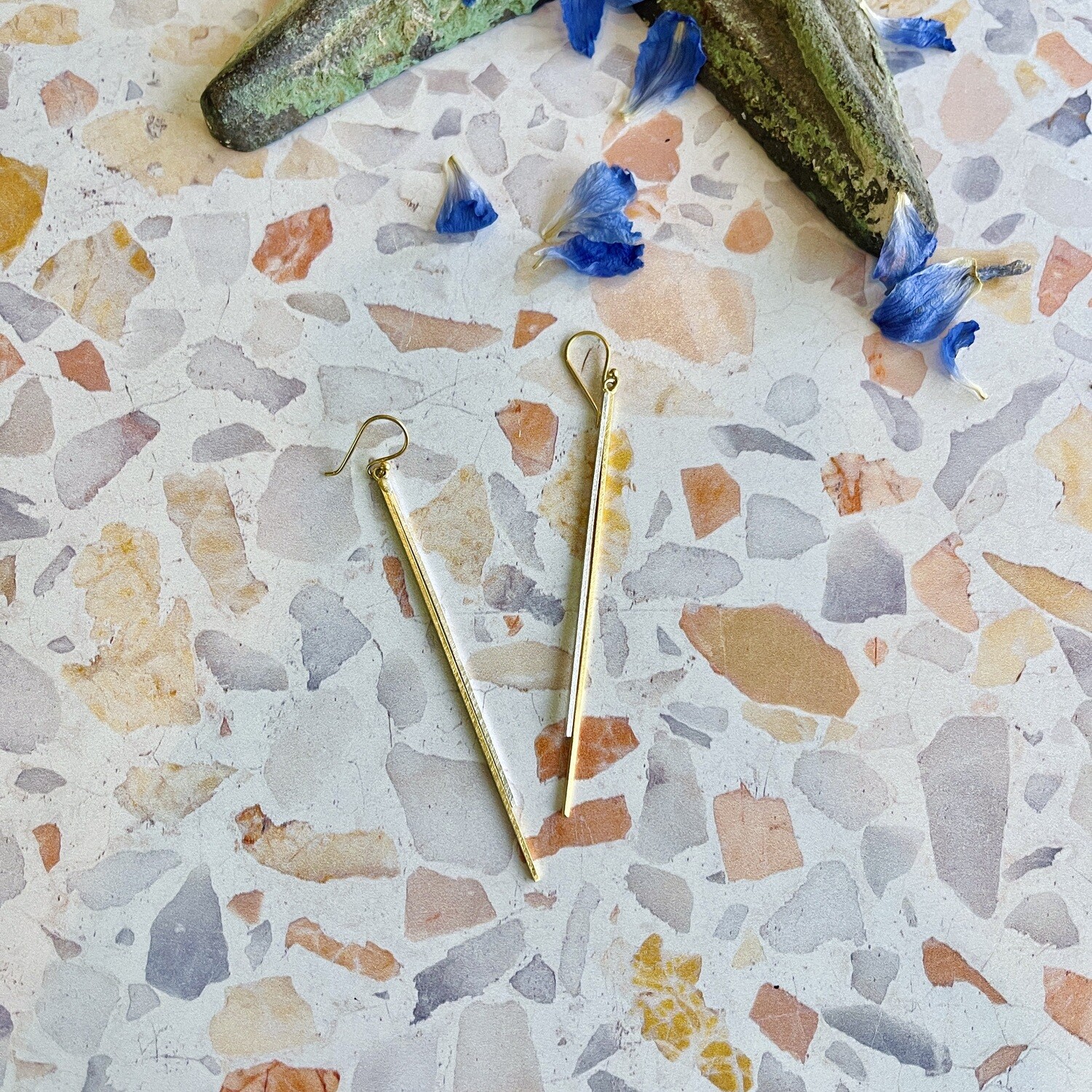 Two Tone Sticks Earrings, SS &amp; GV
