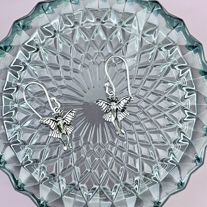 Silver Luna Moth Dangle Earrings, 30x15mm