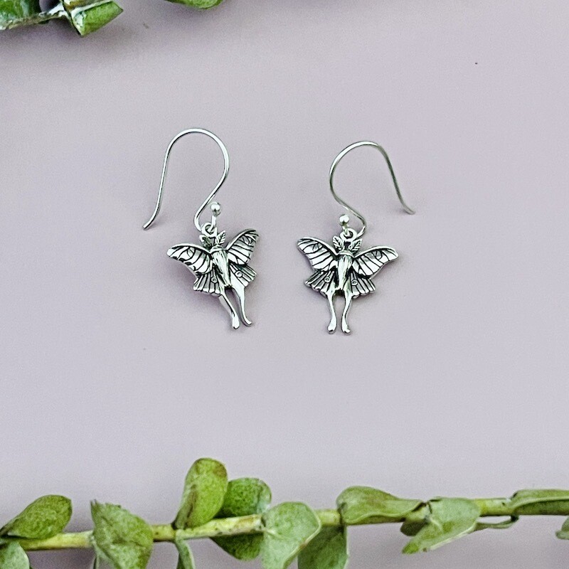 Silver Luna Moth Dangle Earrings