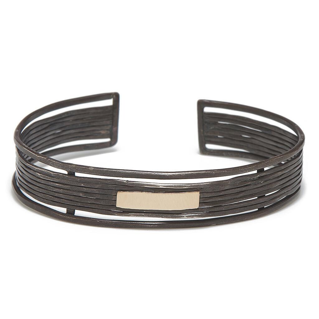 Handmade Blackened Sterling Silver and 14k Goldfill Cuff