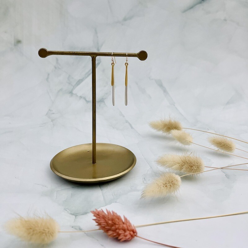 Handmade two needles silver &amp; vermeil earrings