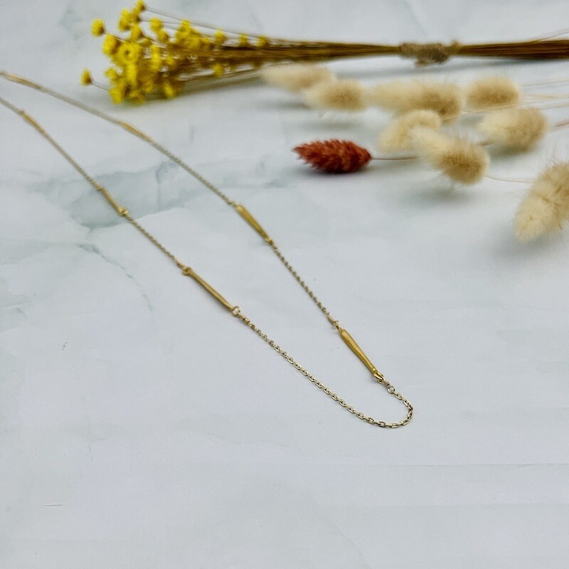 Handmade 34&quot; long needles vermeil necklace