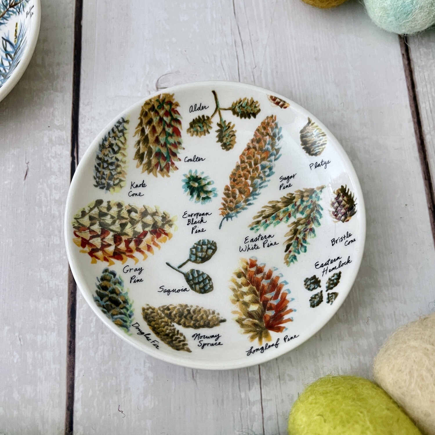 4" Round Stoneware Plate w/ Evergreen Pinecones