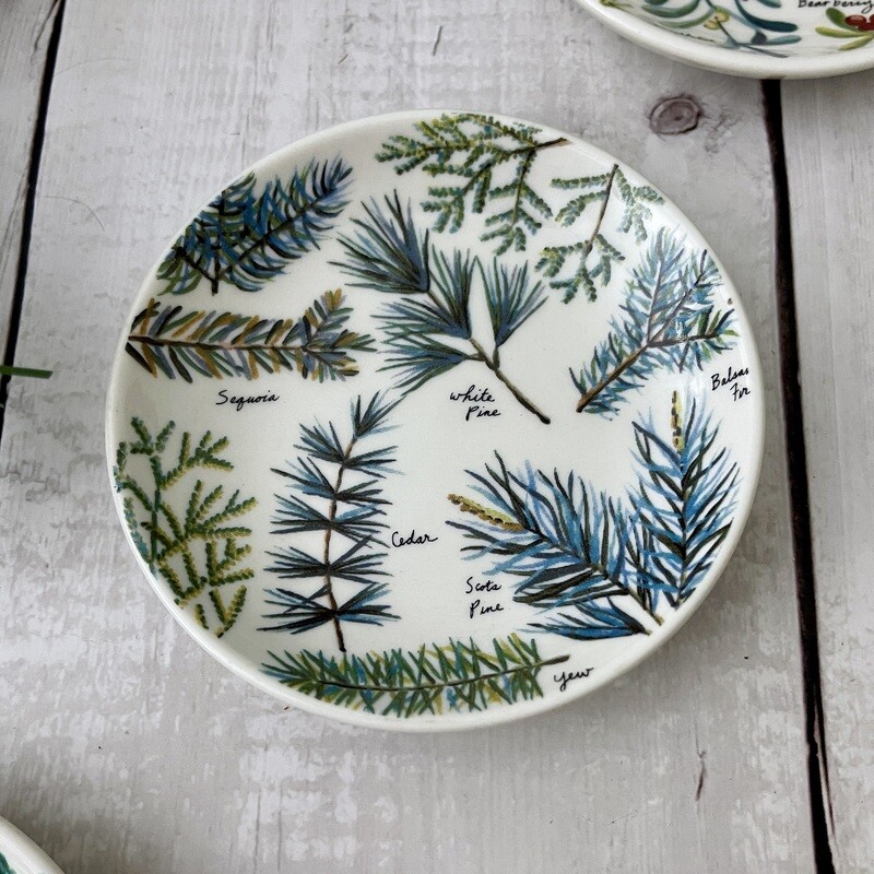 4&quot; Round Stoneware Plate w/ Evergreen Sprigs