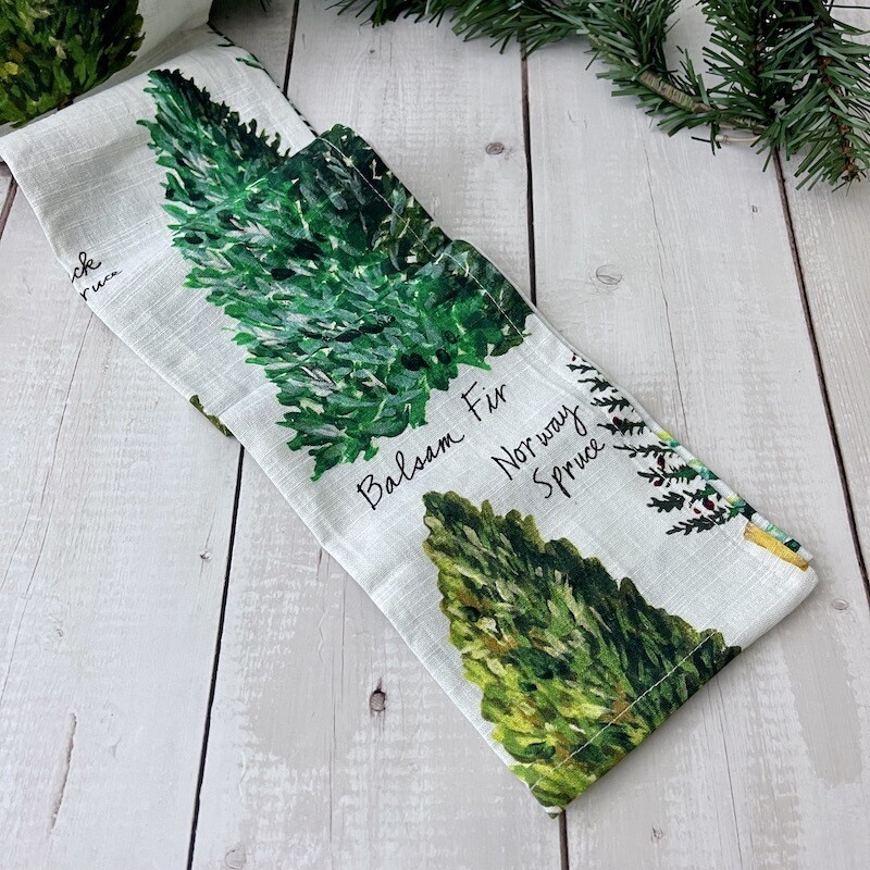 Cotton Slub Printed Tea Towel w/ Evergreen Tree Botanicals, 28"L x 18"W
