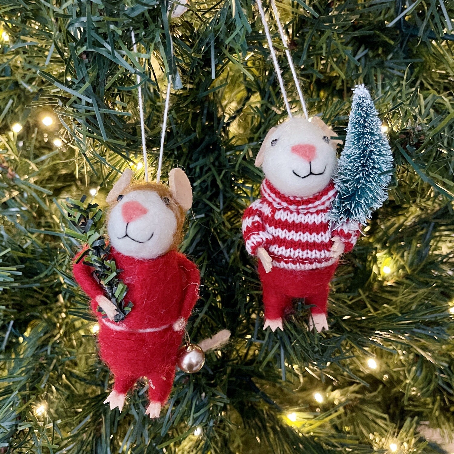 Wool Felt Mouse in Outfit w/Trees Ornament, 4-1/2&quot;H