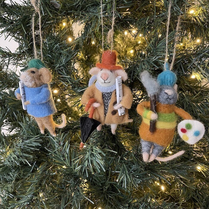 Wool Felt Artistic Mouse Ornament 4-3/4&quot;H
