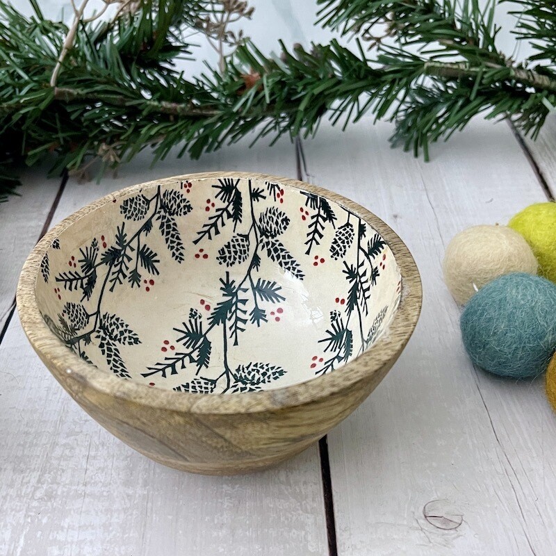 Enameled Wood Bowl w/ Holiday Saying &amp; Pattern