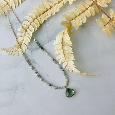Amazonite Necklace with Green Amethyst Pendant, GF
