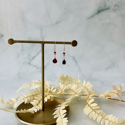 Handmade Garnet Rondelle Stack on Goldfill Earrings