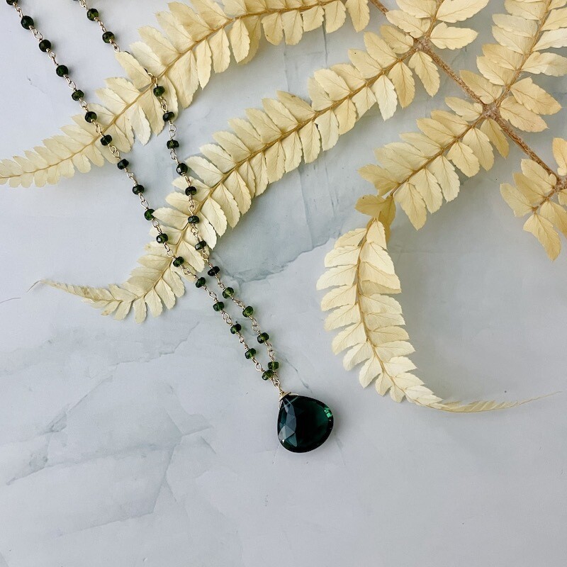 Indicolite Quartz and Green Tourmaline Goldfilled Necklace