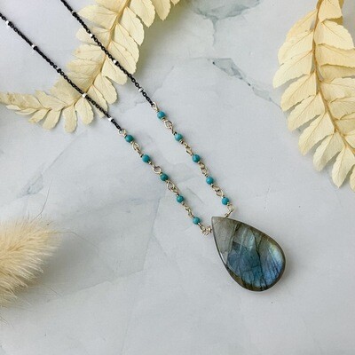 Labradorite and Sleeping Beauty Turquoise Mixed Metal Necklace