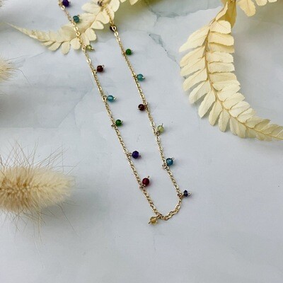 Dainty, Multicolor Gems on Goldfill Necklace