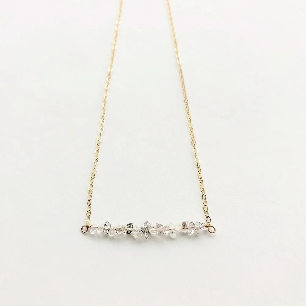 Herkimer Diamond Bar Necklace, Silver