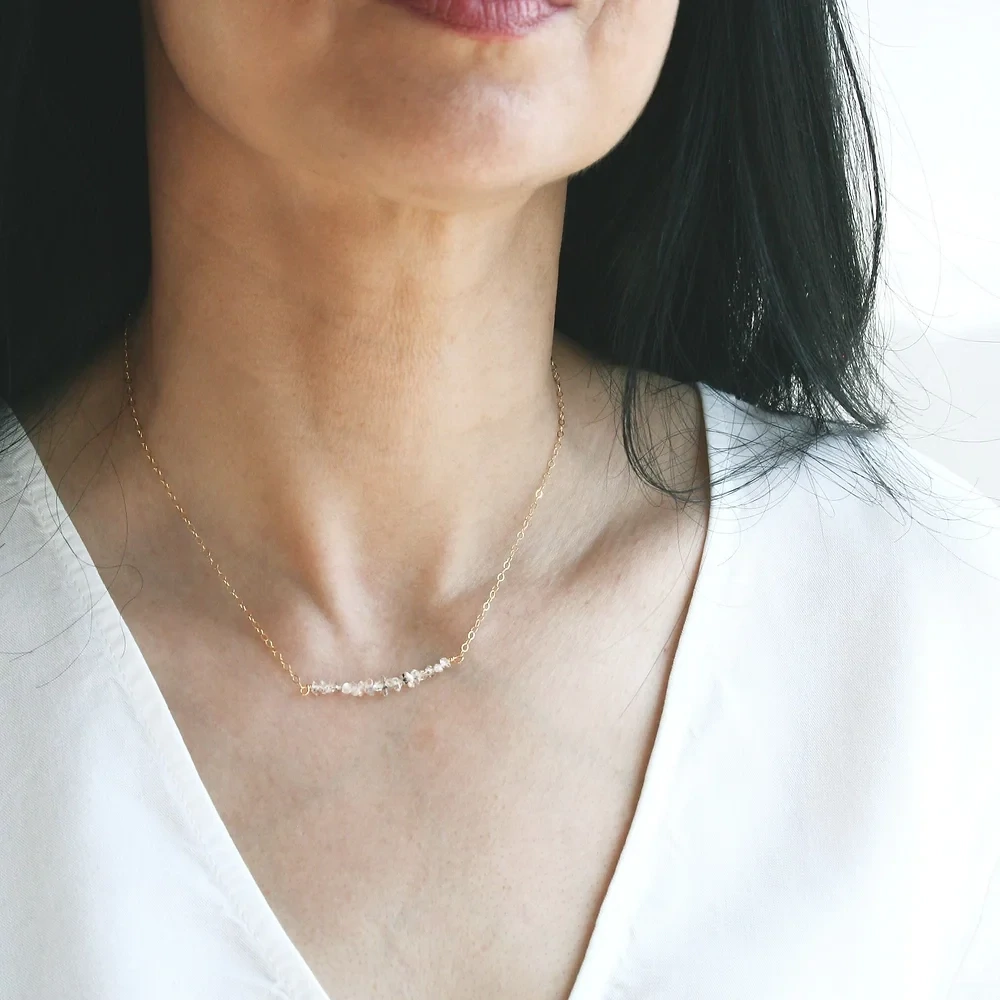 Herkimer Diamond Bar Necklace, 14k GF