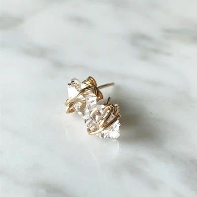 Herkimer Diamond Stud Earrings, 14k GF