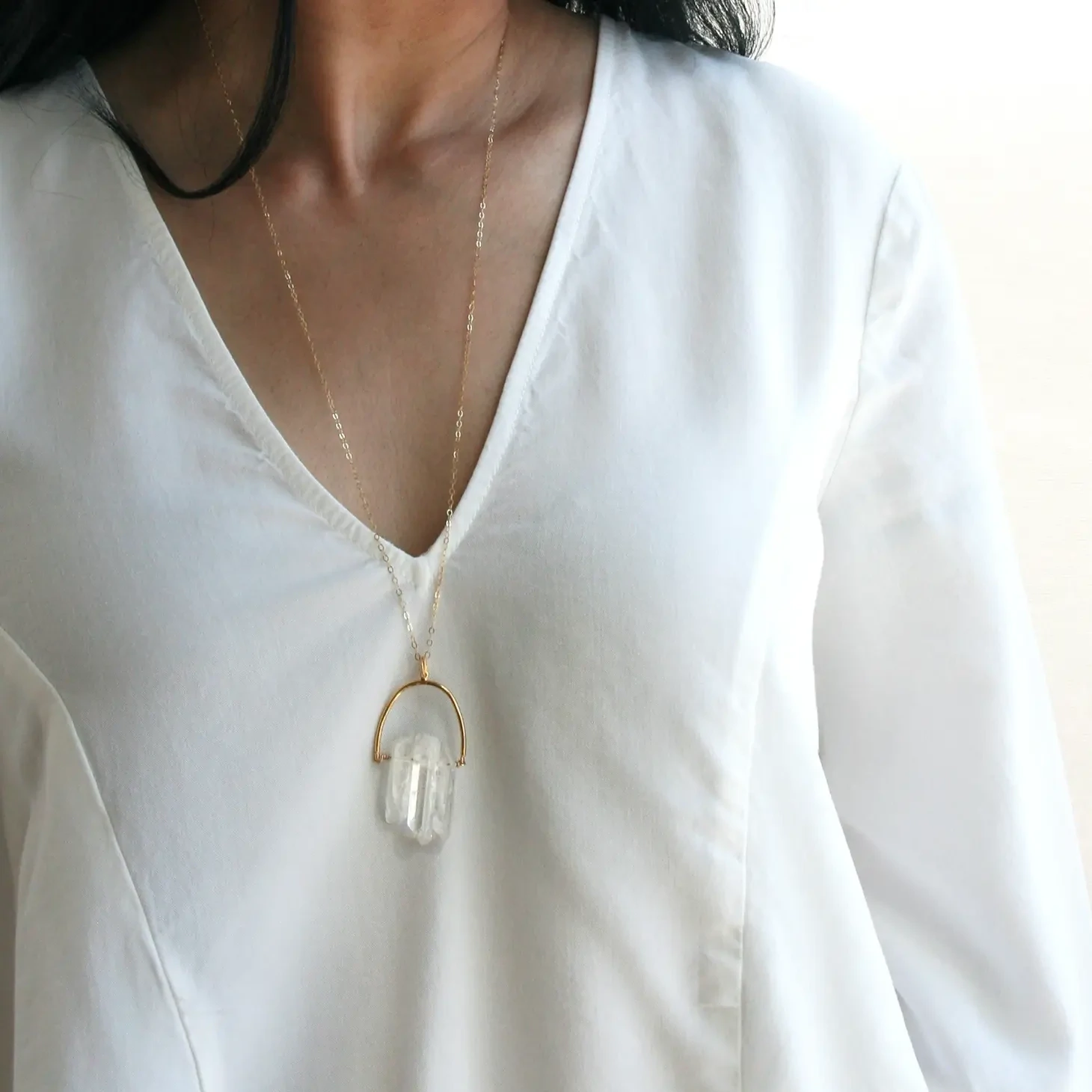 Triple Crystal Arch Goldfill Necklace