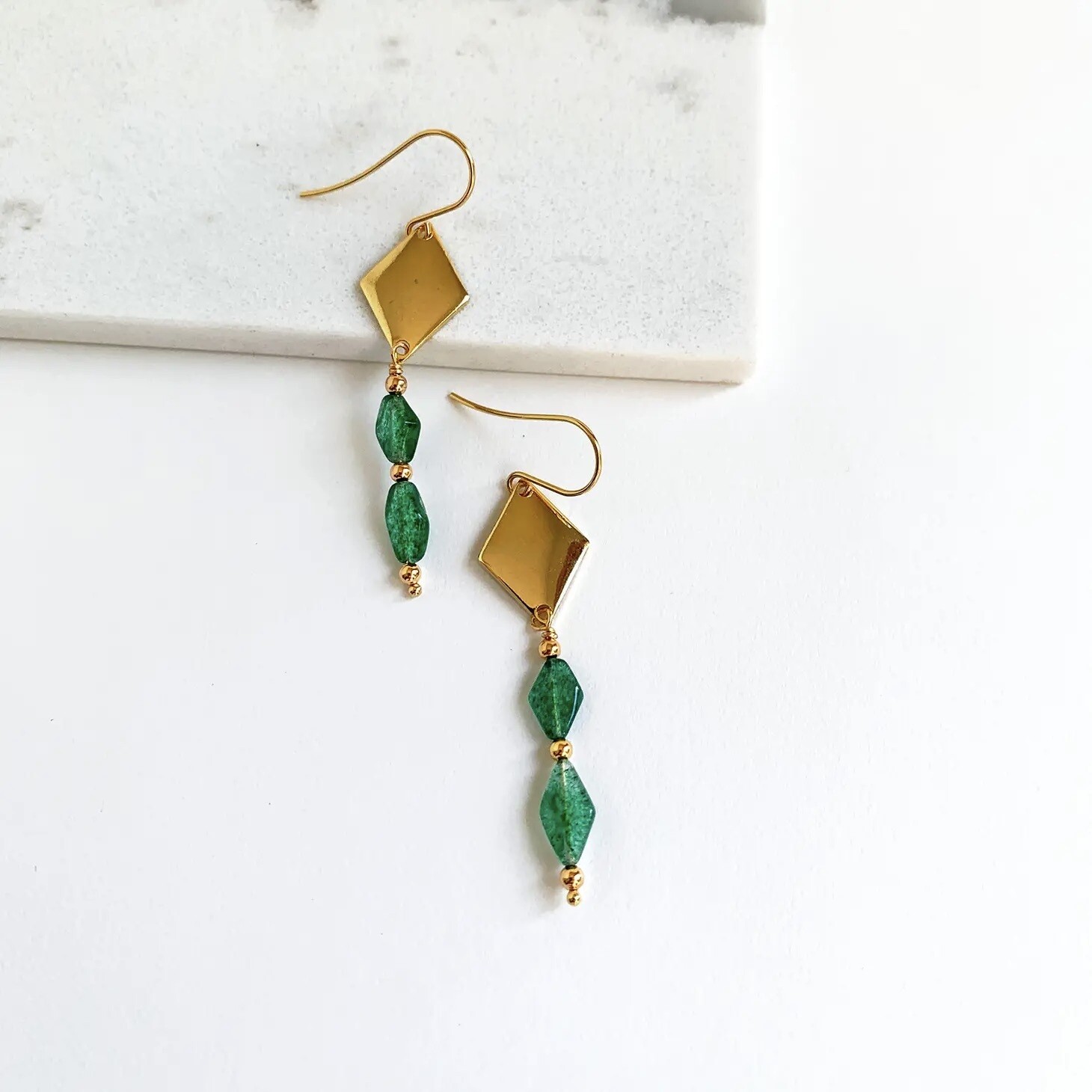 Green Rhombus Drop GF Earrings