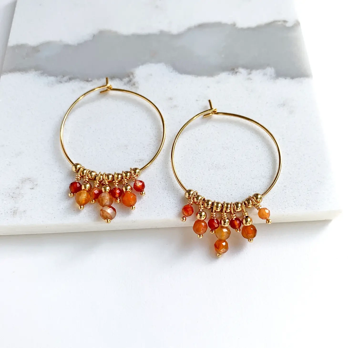 Orange Agate Hoop Earrings, GF