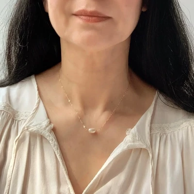 Single Pearl Necklace, Silver