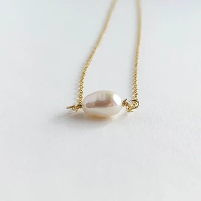 Single Pearl Necklace, 14k Goldfill