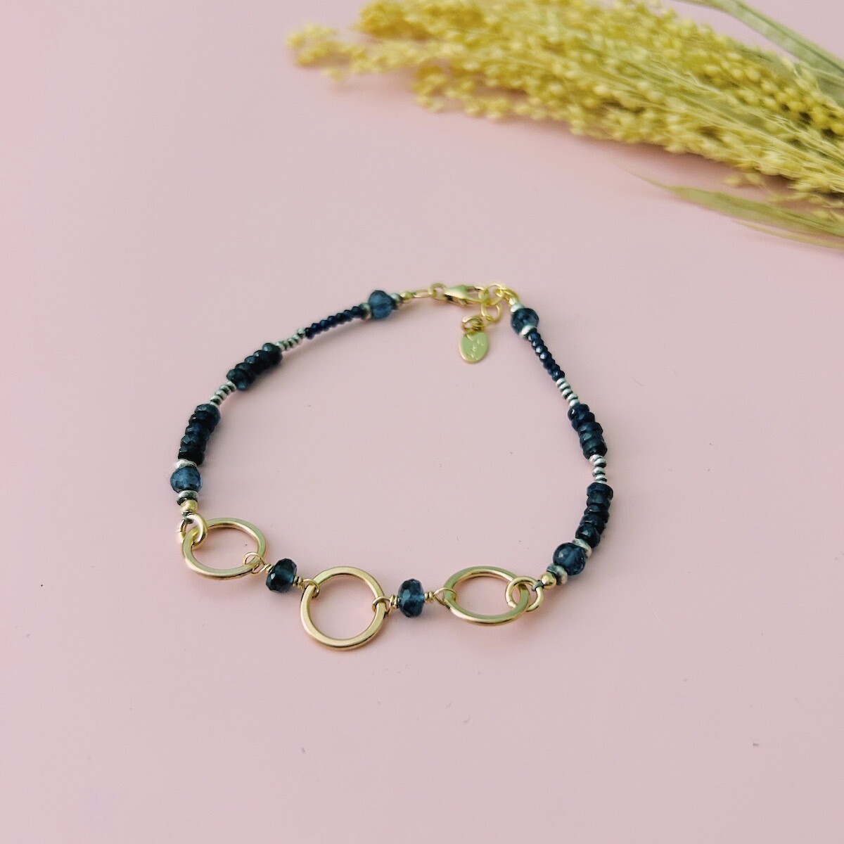 Handmade Bracelet with London Blue Topaz and Sapphire 14k Goldfill Links