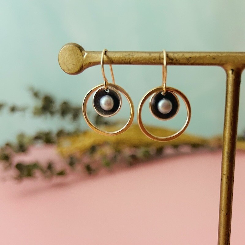 Handmade 14k GF Earrings with 4mm Grey FW Pearl Set in Sterling