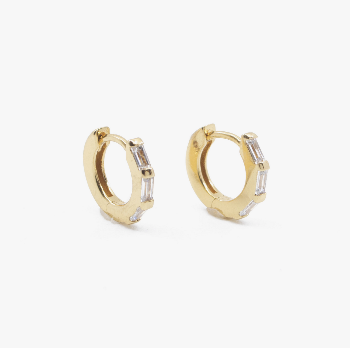Clear CZ Baguette Huggie Hoop Earrings in Goldfill