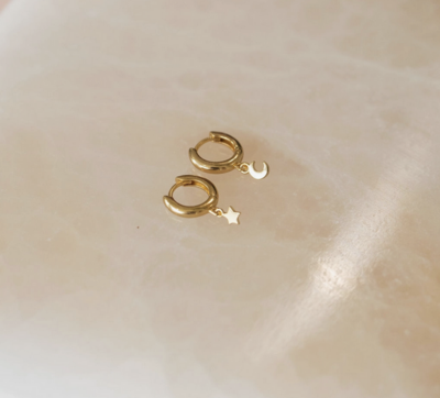 Star and Moon Huggie Hoop Earrings in Goldfill
