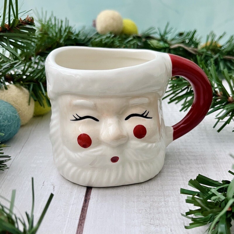 12 oz. Hand-Painted Stoneware Santa Mug, Red and White